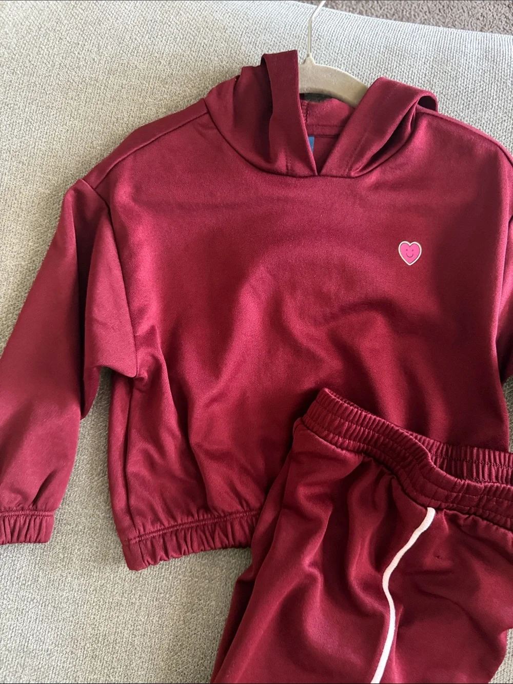 Old Navy Girls Burgundy Hooded Sweatshirt & Pants Set with Pink Heart